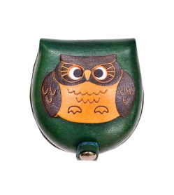 Owl-green Handmade Genuine Leather Animal Color Coin case/Purse #26088-3