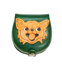 Chihuahua-green Handmade Genuine Leather Animal Color Coin case/Purse #26091-3