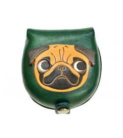 Pug-green Handmade Genuine Leather Animal Color Coin case/Purse #26093-3