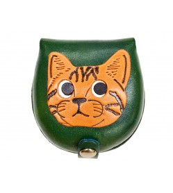 American shorthair -green Handmade Genuine Leather Animal Color Coin case/Purse #26094-3