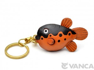 Globe/Blow/Puffer Fish Leather Keychain(L)