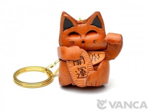 Lucky Cat Leather Keychain(L)