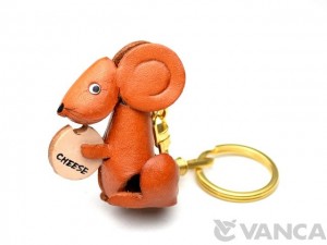 Mouse with Cheese Leather Keychain(L)