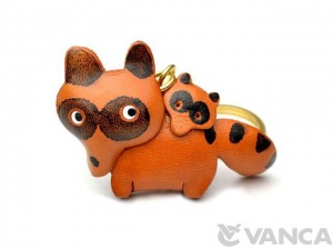 Racoon dog Family Leather Keychain(L)