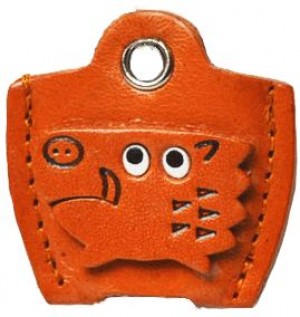 Leather Key Cover Cap Keychain Wild boar