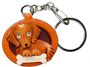 Golden Retriever Leather Dog plate Keychain