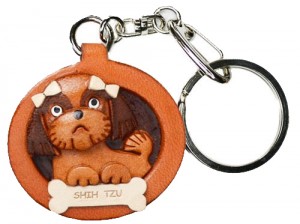 Shih Tzu Leather Dog plate Keychain