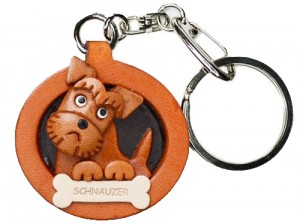 Schnauzer Leather Dog plate Keychain
