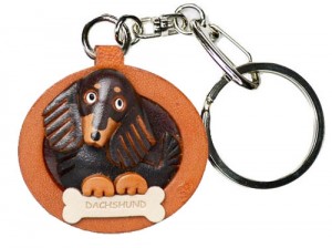 Dachshund Long Hair Black&Tan Leather Dog plate Keychain