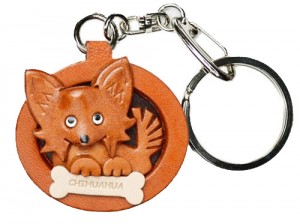 Chihuahua Long Haird Leather Dog plate Keychain