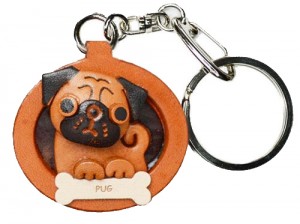Pug Leather Dog plate Keychain