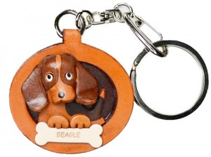 Beagle Leather Dog plate Keychain