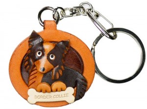 Border Collie Leather Dog plate Keychain