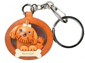 Maltese Leather Dog plate Keychain