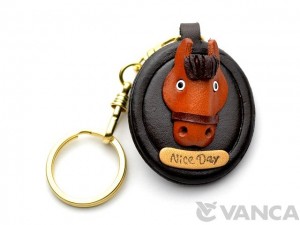 Horse Head Oval plate Leather Keychain(L)