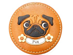 PUG genuine leather handmade compact mirror #26690