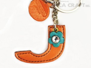 Initial  "J" Leather Keychain Bag Charm