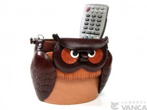 Dual Eyeglasses Holder Big Owl Handmade Leather 