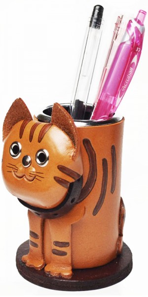 Tabby Cat Leather Pen stand #26241