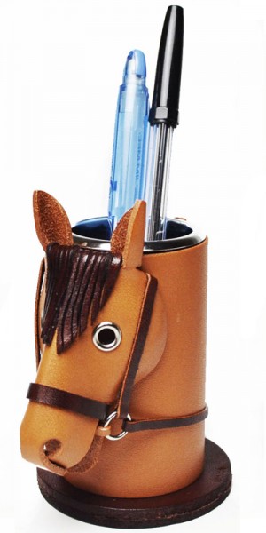 Horse Leather Pen stand 