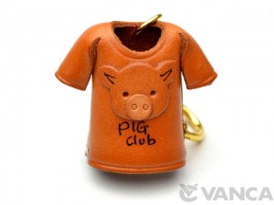 Pig T-shirt Leather Keychain
