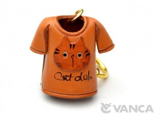 Cat T-shirt Leather Keychain