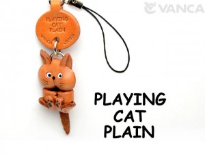 Playing Japanese Leather Cellularphone Charm Cat
