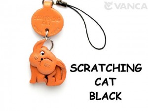Scratching Japanese Leather Cellularphone Charm Cat