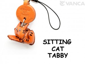 Tabby Sitting Cat Japanese Leather Cellularphone Charm