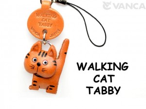Tabby Walking Japanese Leather Cellularphone Charm Cat #46405