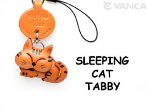 Tabby Sleeping Cat Japanese Leather Cellularphone Charm