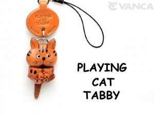 Tabby Playing Japanese Leather Cellularphone Charm Cat #46401