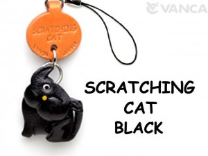 Black Scratching Japanese Leather Cellularphone Charm Cat
