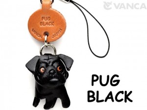 Pug Black Leather Cellularphone Charm #46752