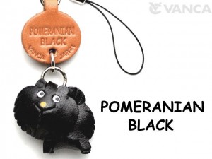 Pomeranian Black Leather Cellularphone Charm