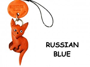 Russian Blue Japanese Leather Cellularphone Charm Cat #46419