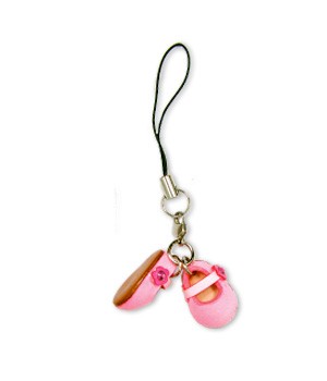 First shoes pink Leather cellular phone Charm