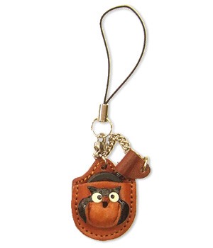 Owl Japanese Leather Cellularphone Charm Magnifying glass 