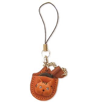 Cat Japanese Leather Cellularphone Charm Magnifying glass