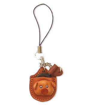 Pig Japanese Leather Cellularphone Charm Magnifying glass