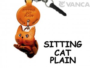 Sitting Cat Plain Leather Cat Earphone Jack Accessory