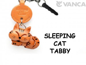 Tabby Sleeping Cat Leather Earphone Jack Accessory #47404