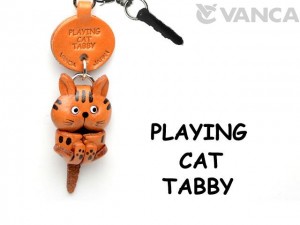 Tabby Playing Cat Leather Earphone Jack Accessory #47401