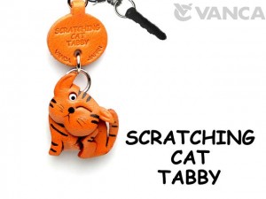 Tabby Scratching Cat Leather Earphone Jack Accessory #47402