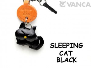 Sleeping Cat Black Leather Cat Earphone Jack Accessory