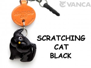 Scratching Cat Black Leather Cat Earphone Jack Accessory