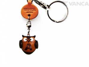 Initial Owl A Leather Animal Keychain 