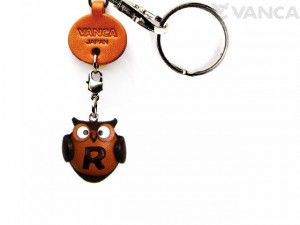 Initial Owl R Leather Animal Keychain 