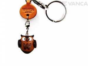 Initial Owl W Leather Animal Keychain 