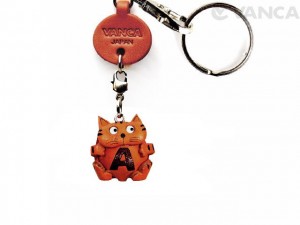 Initial Cat A Leather Animal Keychain 